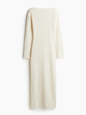 NWT H&M Cream Ribbed Long-Sleeve Knit Dress